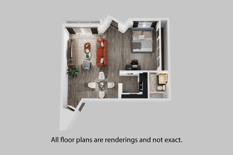 Floor plan for studio, 1 bath, 675 sqft